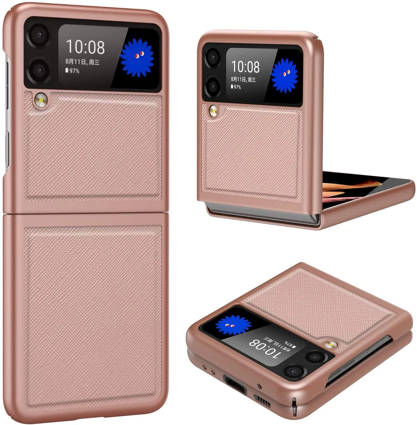 Galaxy Z Flip 3 Case PC Cross-Grain Leather Design | Galaxy Z Flip 3 Case Anti-Slip Texture Case