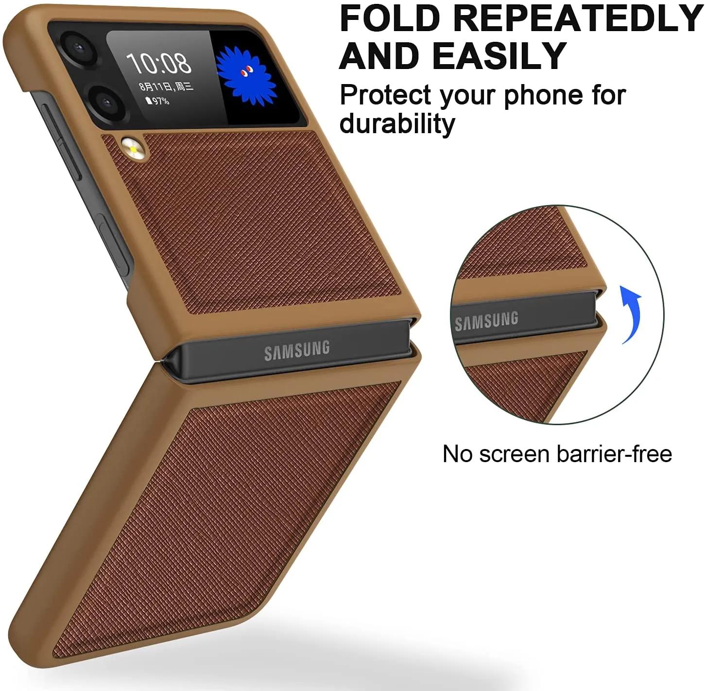 Galaxy Z Flip 3 Case PC Cross-Grain Leather Design | Galaxy Z Flip 3 Case Anti-Slip Texture Case