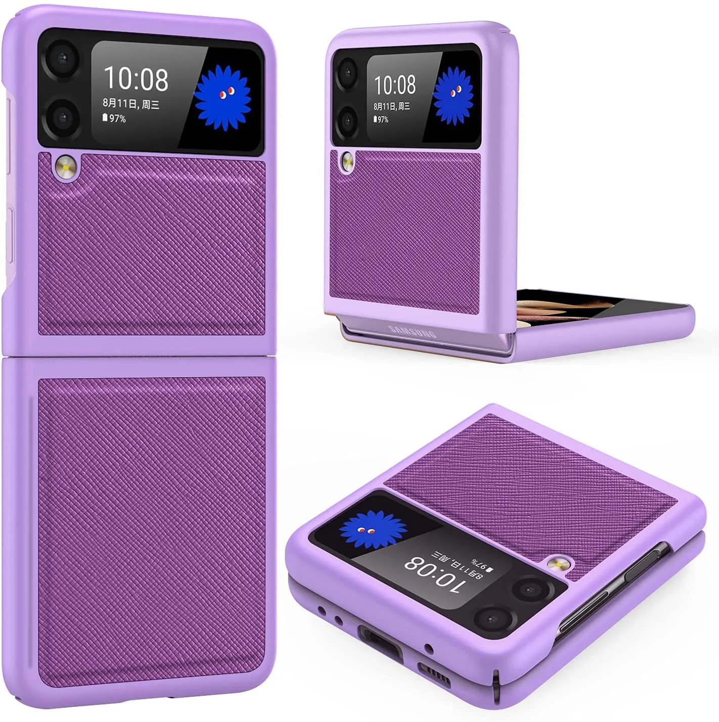 Galaxy Z Flip 3 Case PC Cross-Grain Leather Design | Galaxy Z Flip 3 Case Anti-Slip Texture Case