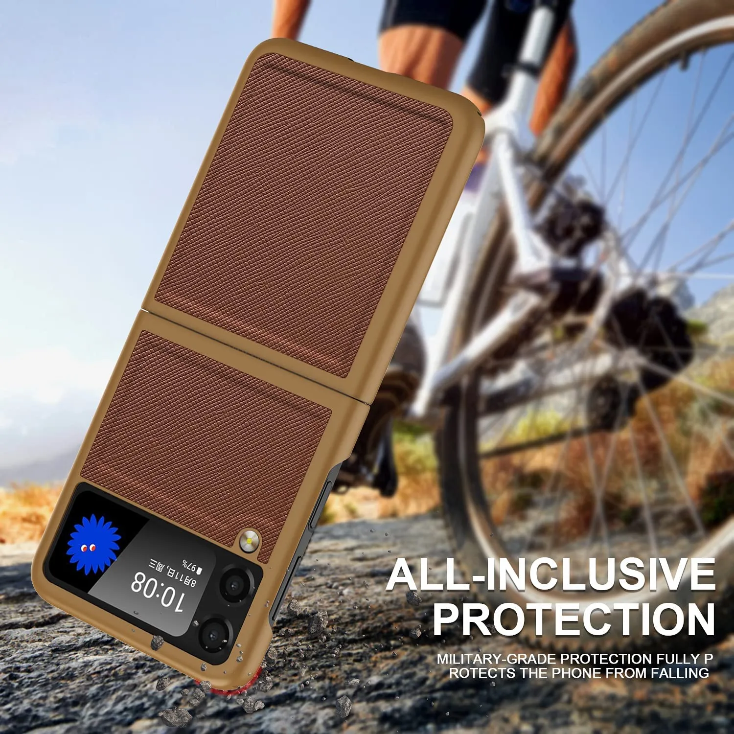 Galaxy Z Flip 3 Case PC Cross-Grain Leather Design | Galaxy Z Flip 3 Case Anti-Slip Texture Case