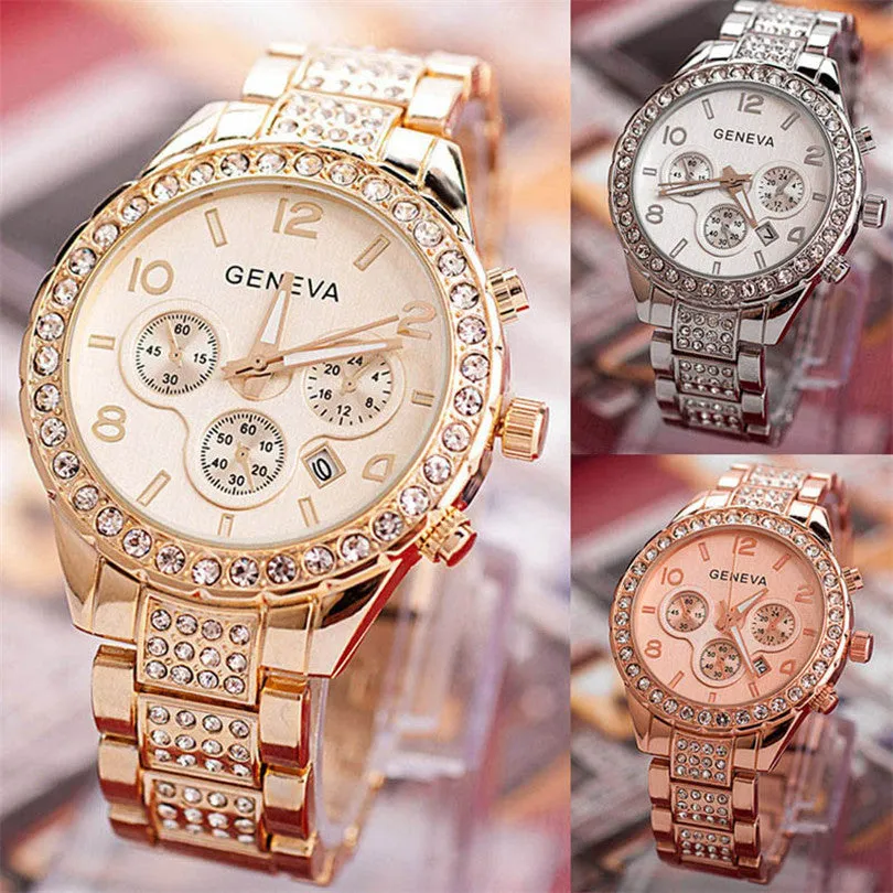 Geneva diamond calendar watch women fashion watch business casual ladies quartz