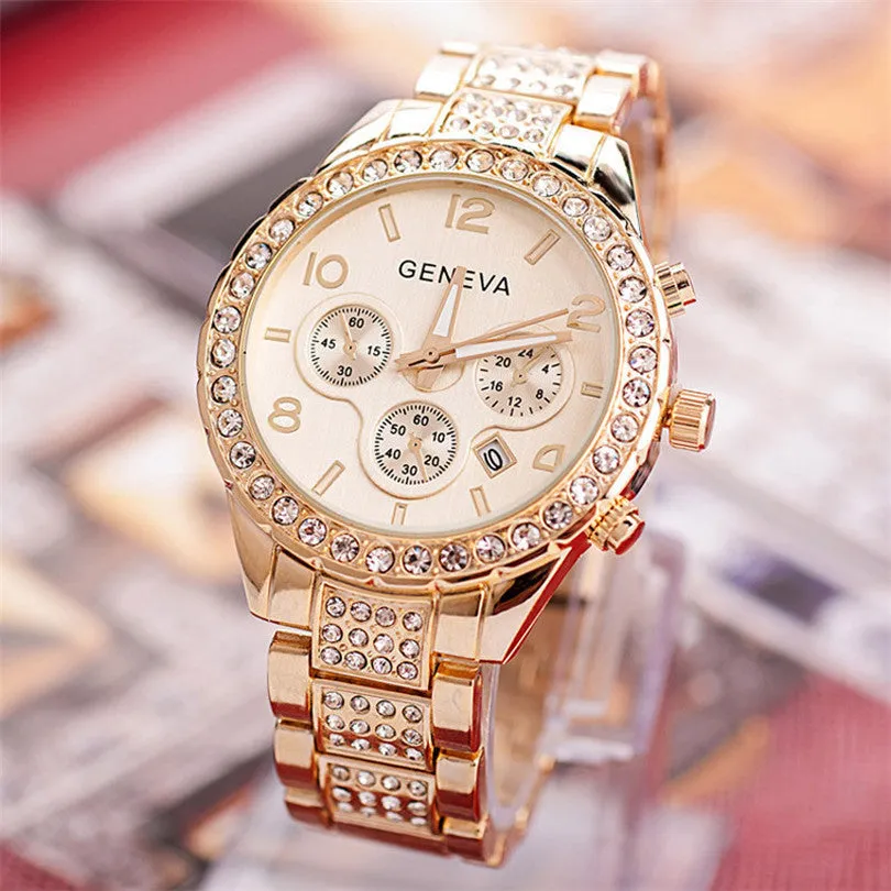 Geneva diamond calendar watch women fashion watch business casual ladies quartz