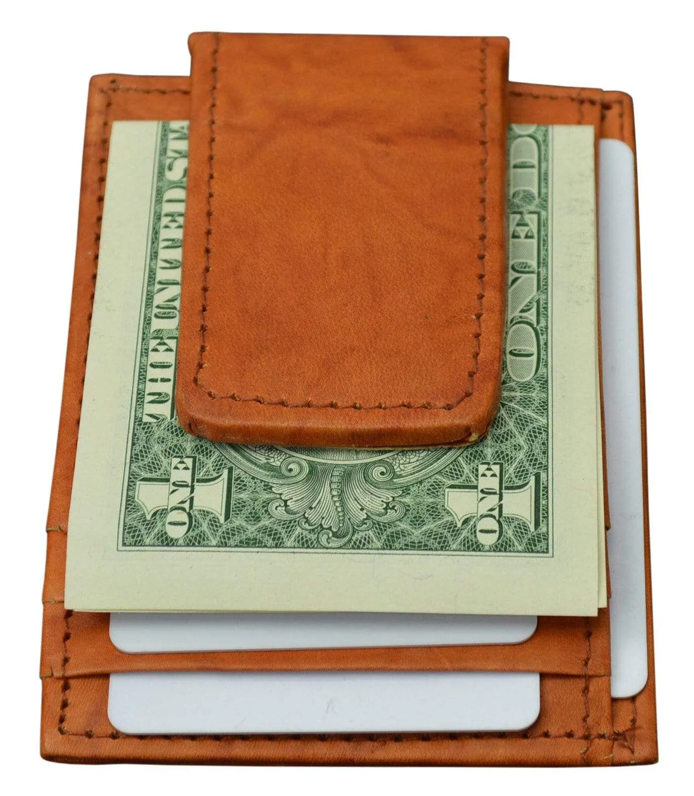 Genuine Leather Money Clip front pocket wallet with magnet clip and card ID Case 910E CF (C)