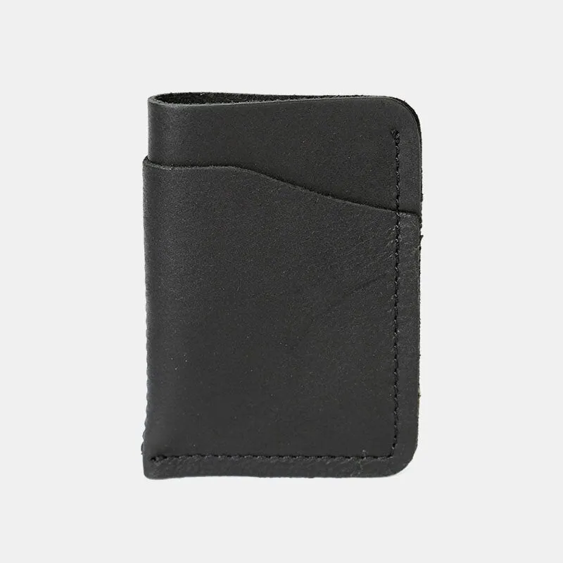 Genuine Leather Retro Mini Easy Carry Card Receipt Holder Short Wallet