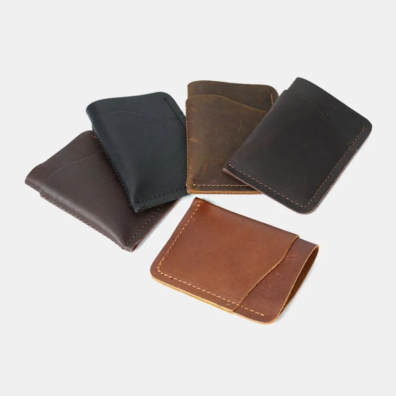 Genuine Leather Retro Mini Easy Carry Card Receipt Holder Short Wallet