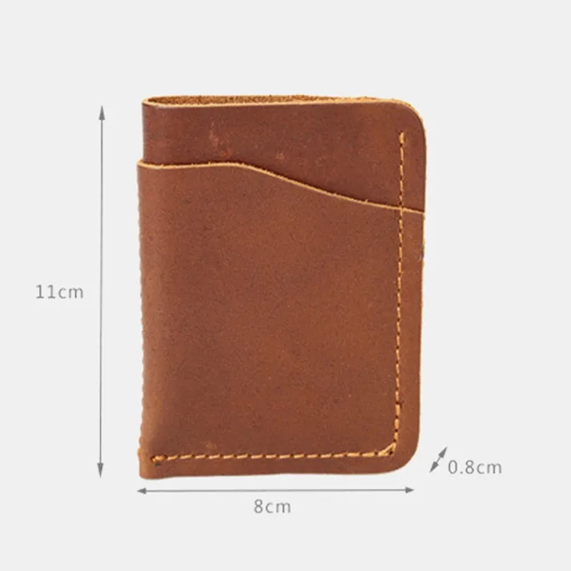 Genuine Leather Retro Mini Easy Carry Card Receipt Holder Short Wallet