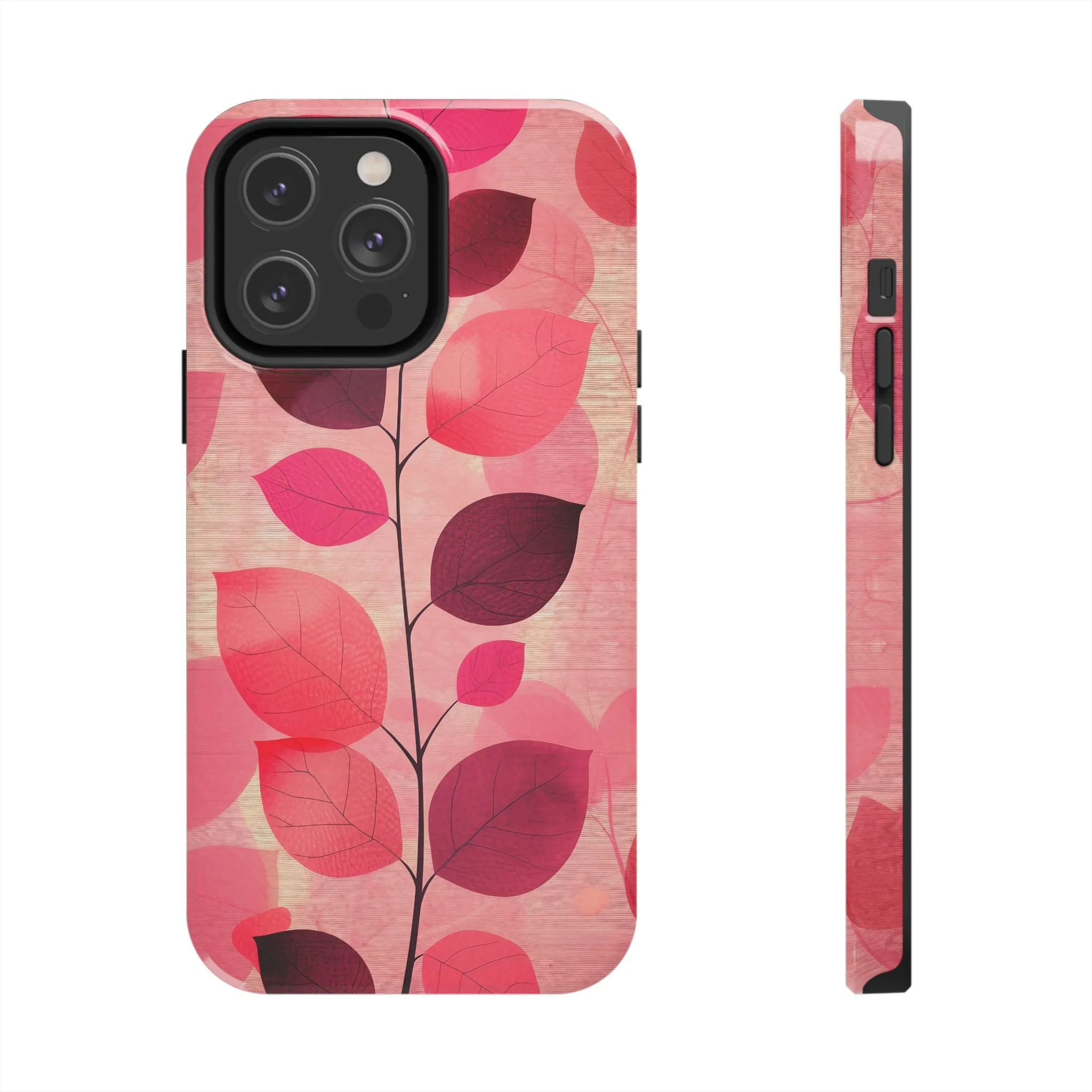 Girly Pink Abstract Leaf Design Tough Phone Case