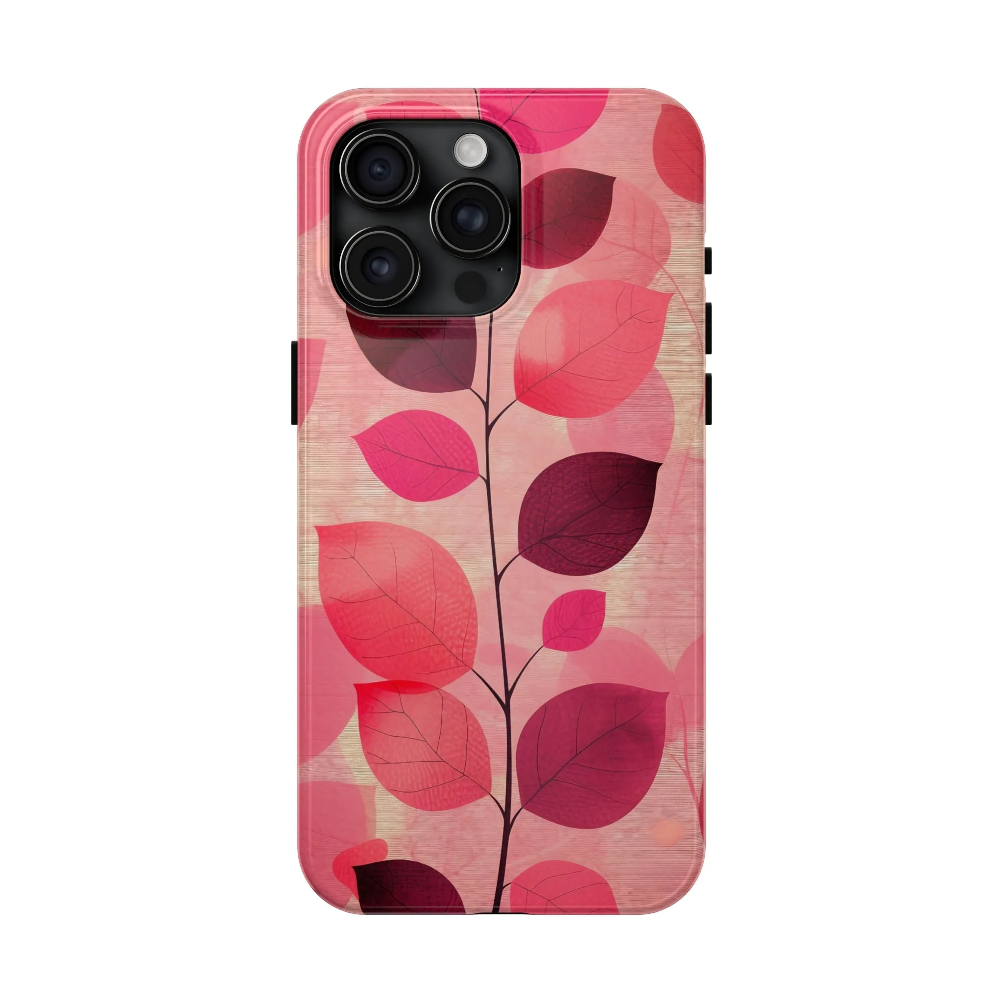 Girly Pink Abstract Leaf Design Tough Phone Case