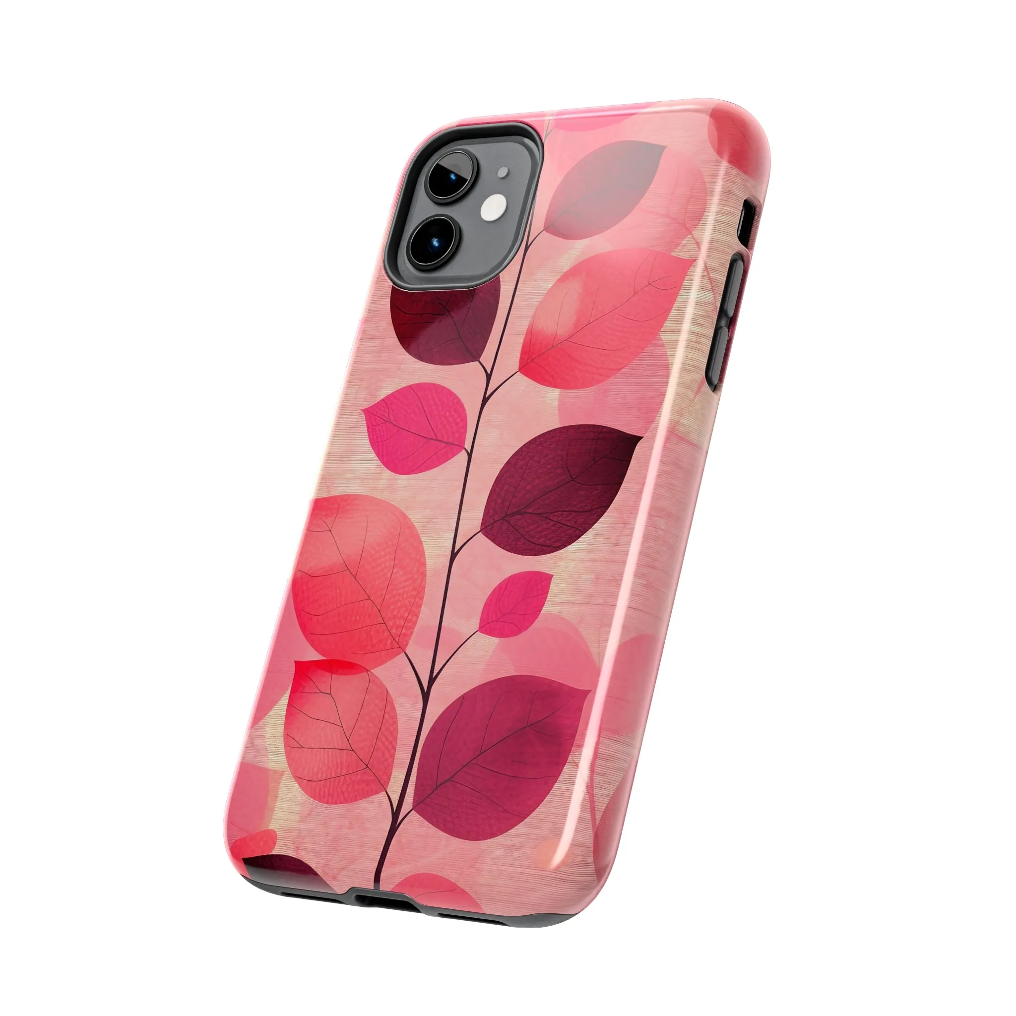 Girly Pink Abstract Leaf Design Tough Phone Case