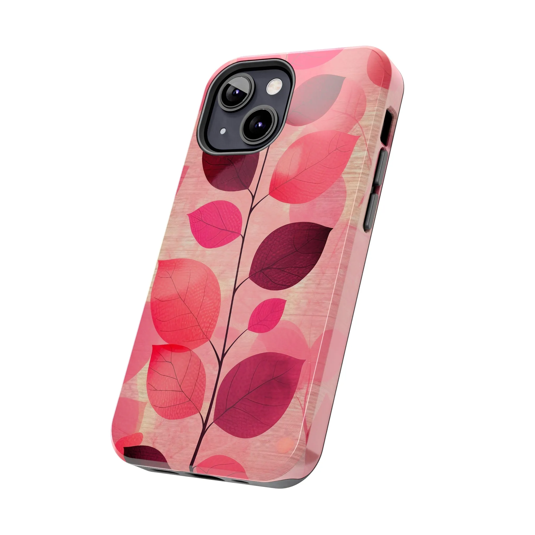 Girly Pink Abstract Leaf Design Tough Phone Case