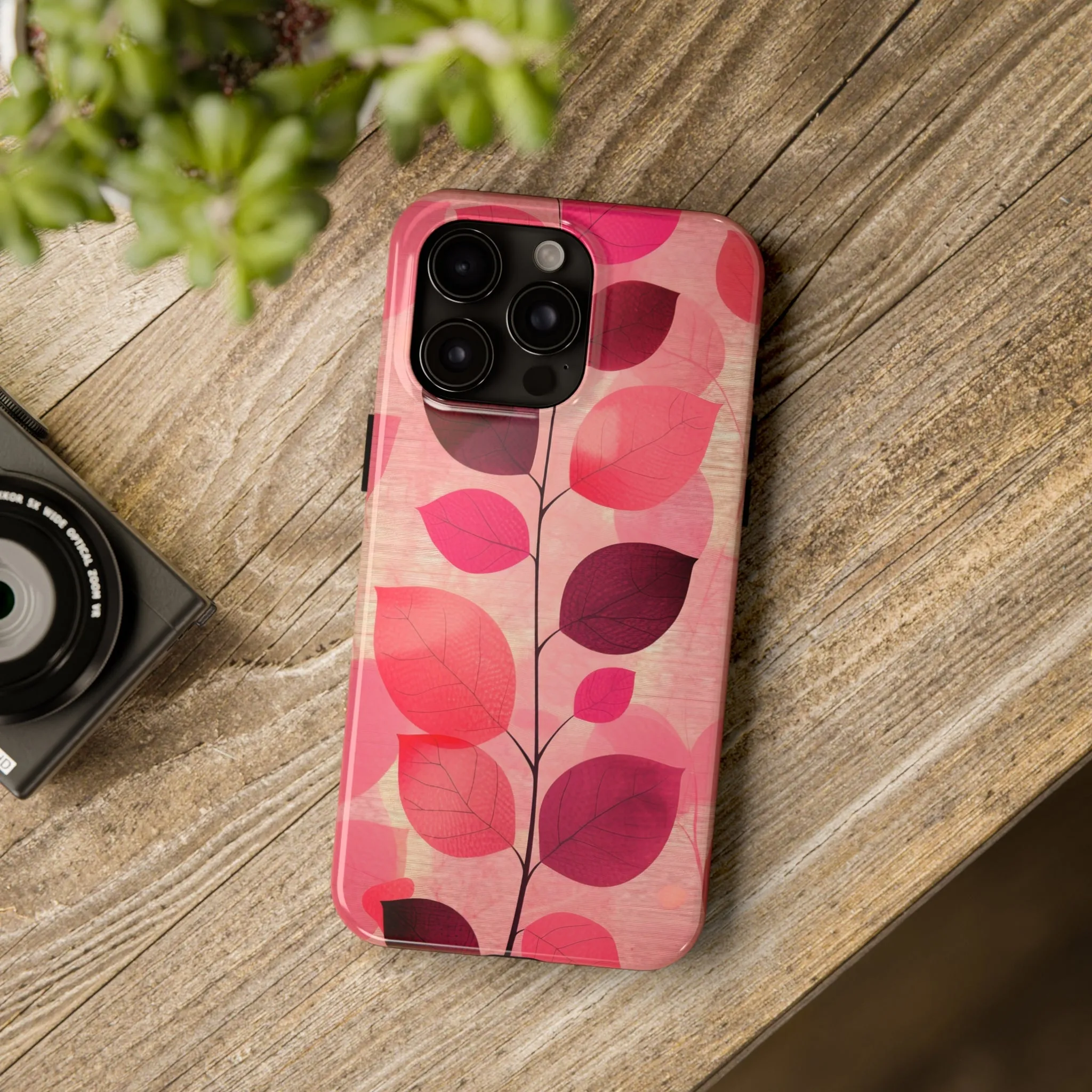 Girly Pink Abstract Leaf Design Tough Phone Case