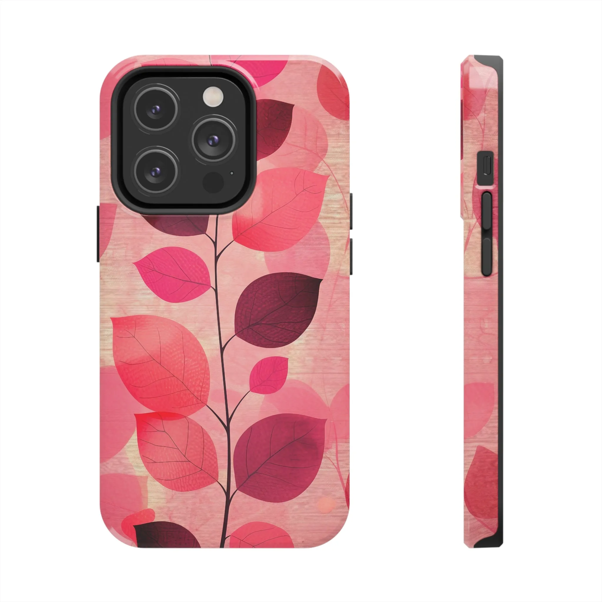 Girly Pink Abstract Leaf Design Tough Phone Case