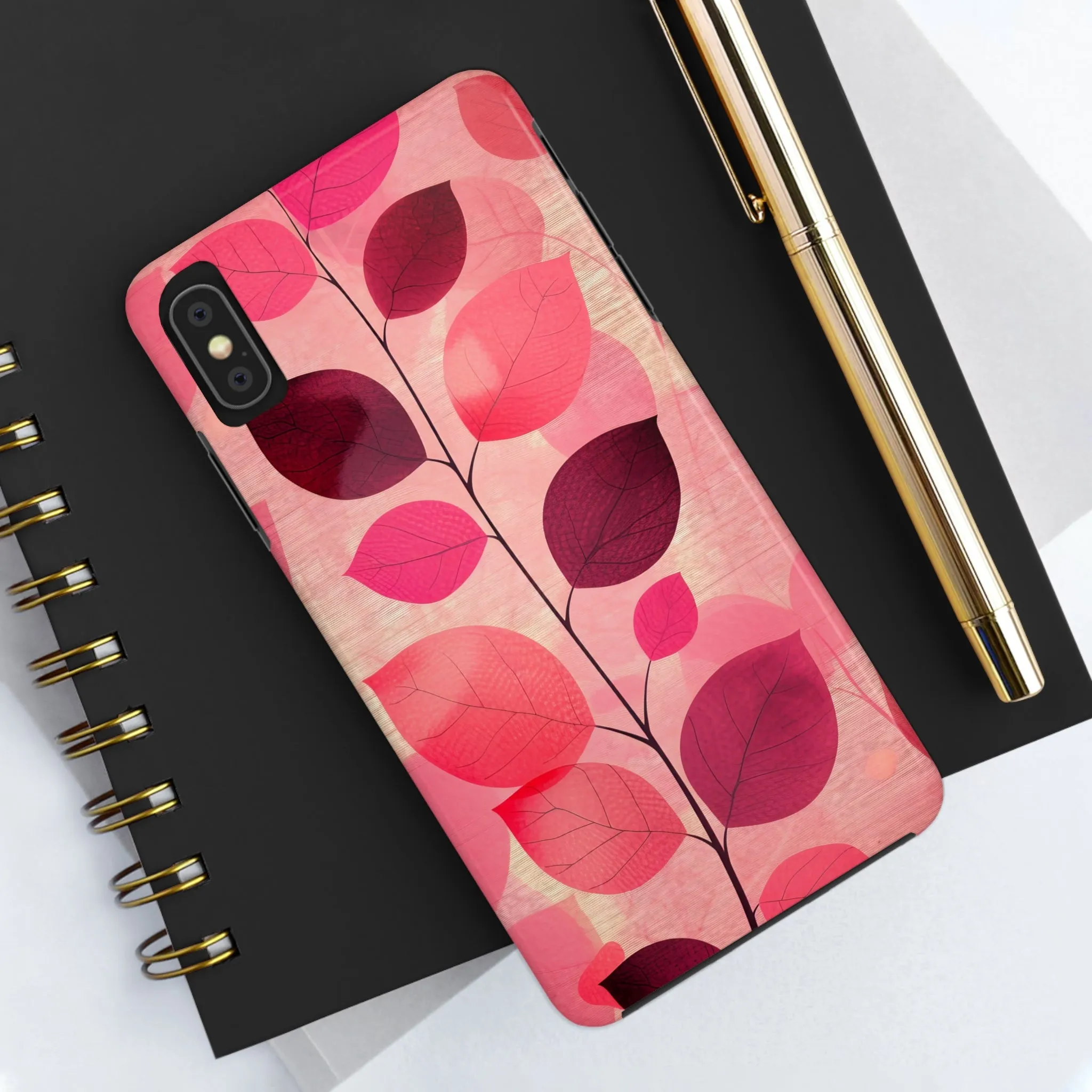 Girly Pink Abstract Leaf Design Tough Phone Case