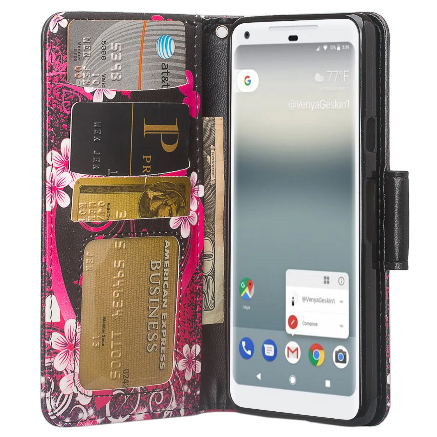 Google Pixel 2 Case, Pixel 2 Case, Slim Flip Folio [Kickstand] Pu Leather Wallet Case with ID & Card Slots & Pocket   Wrist Strap - Heart Butterflies