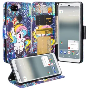 Google Pixel 2 XL Case, Pixel 2 XL Case, Slim Flip Folio [Kickstand] Pu Leather Wallet Case with ID & Card Slots & Pocket   Wrist Strap - Rainbow Unicorn