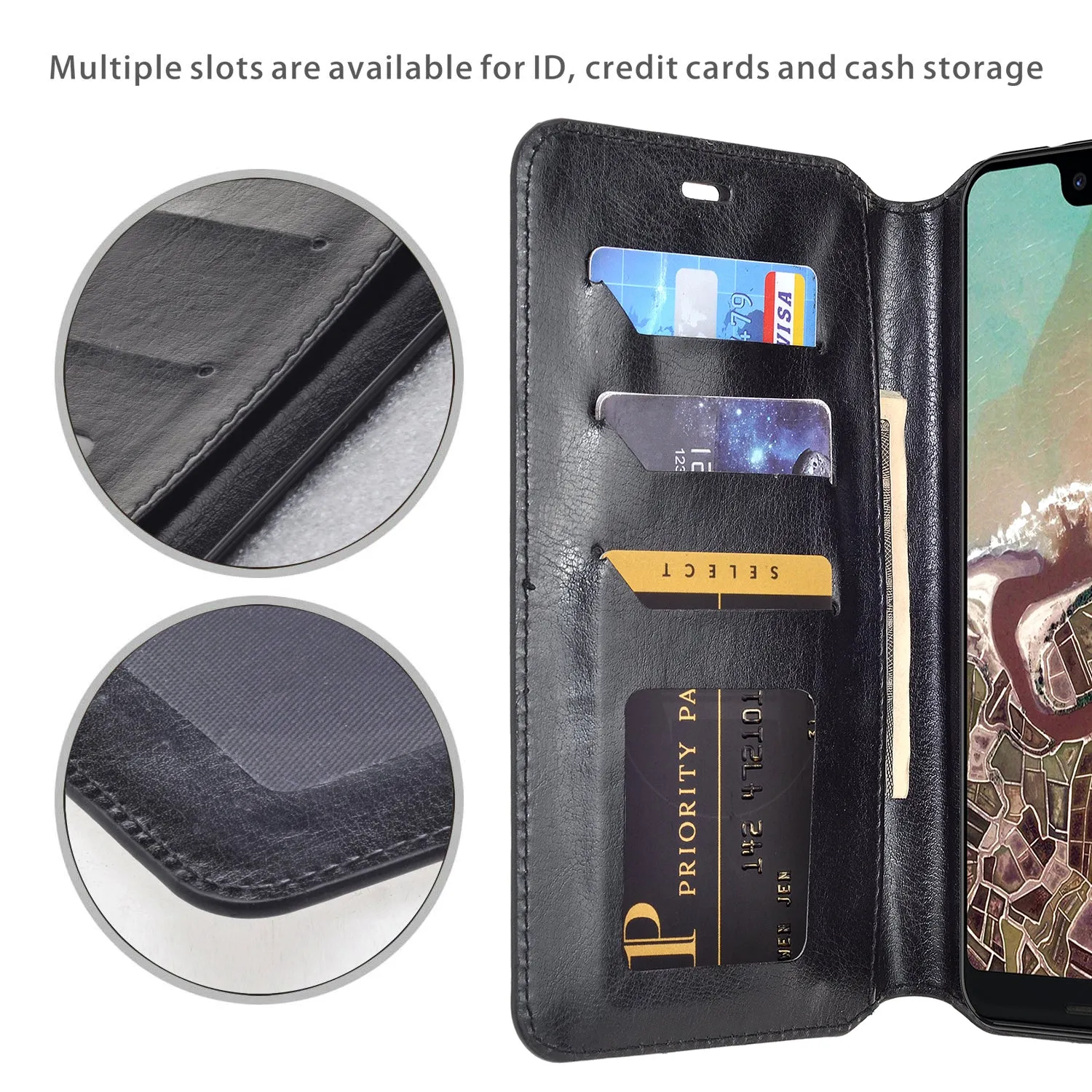 Google Pixel 3a XL Case, Pixel 3a XL Wallet Case, Pu Leather Wallet Case [Kickstand] with ID & Credit Card Slots for Pixel 3a XL  - Black