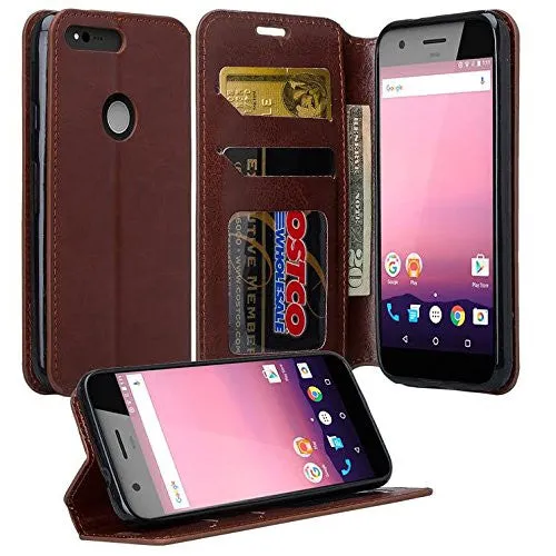 Google Pixel XL Case, Pu Leather Magnetic Fold[Kickstand] Wallet Case with ID & Card Slots for Google Pixel XL - Brown