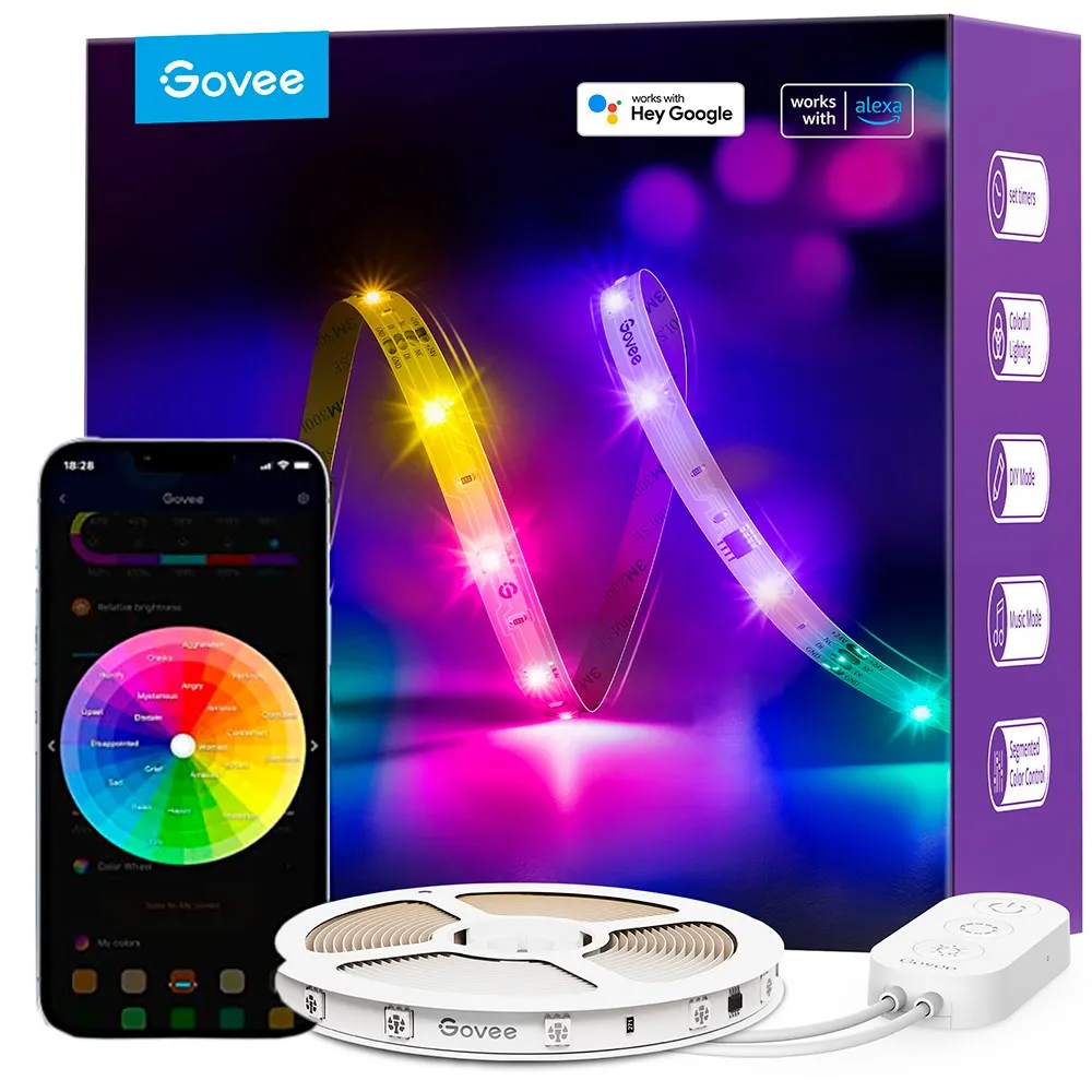 Govee RGBIC Basic Wi-Fi   Bluetooth LED Strip Lights - 10m - Hvid