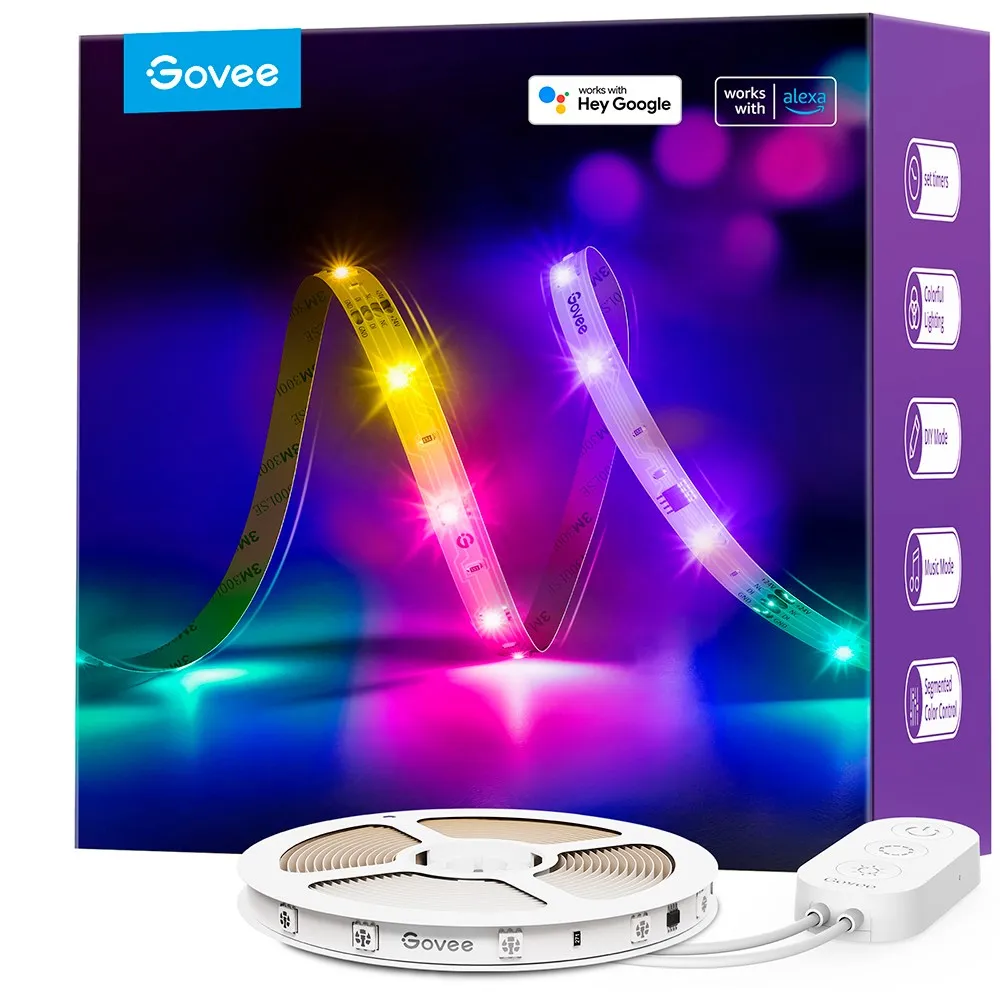 Govee RGBIC Basic Wi-Fi   Bluetooth LED Strip Lights - 10m - Hvid