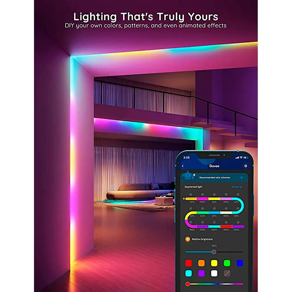 Govee RGBIC Basic Wi-Fi   Bluetooth LED Strip Lights - 10m - Hvid