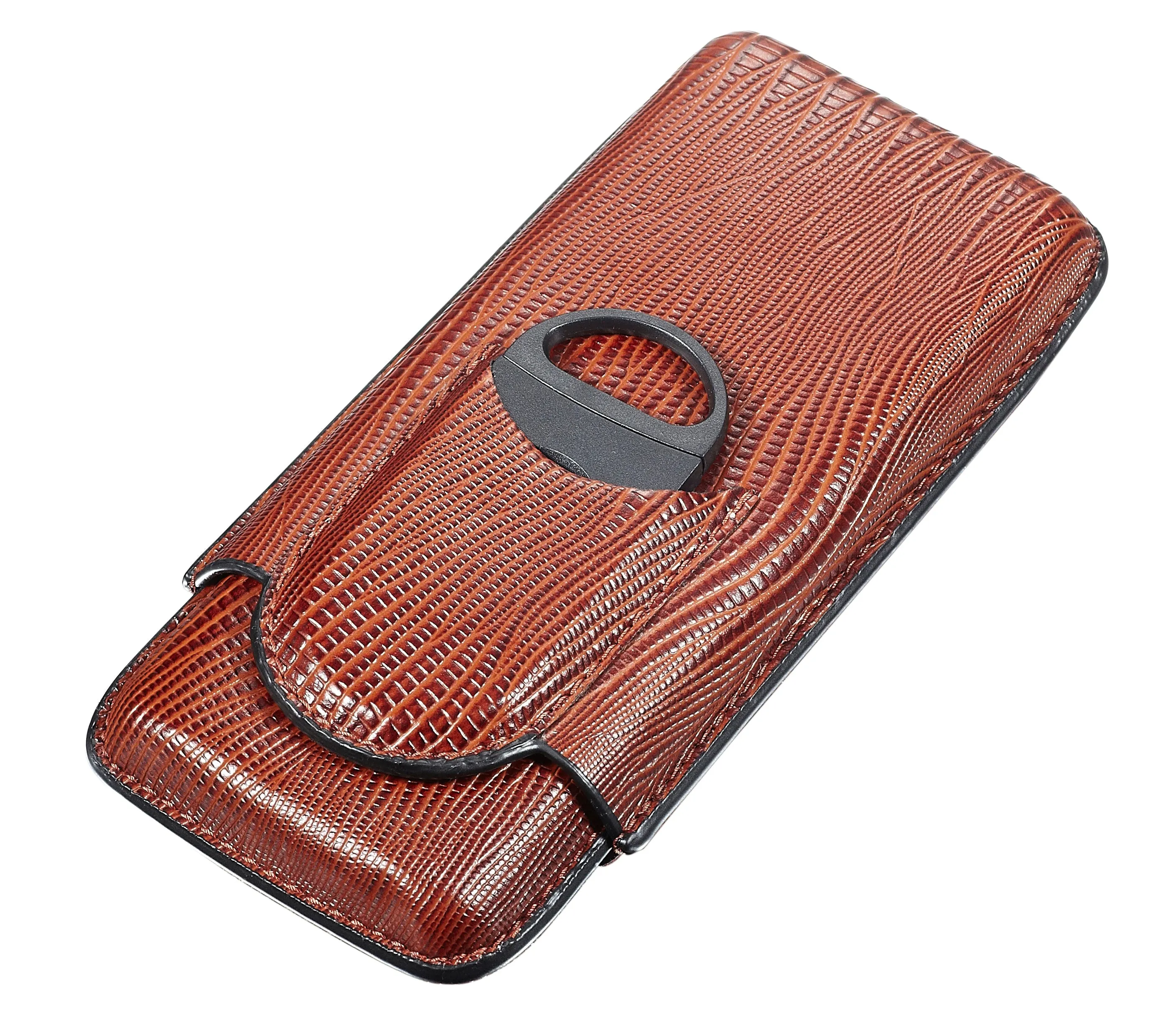 Granada Brown Leather 3 Finger Case with Cigar Cutter