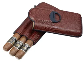 Granada Brown Leather 3 Finger Case with Cigar Cutter