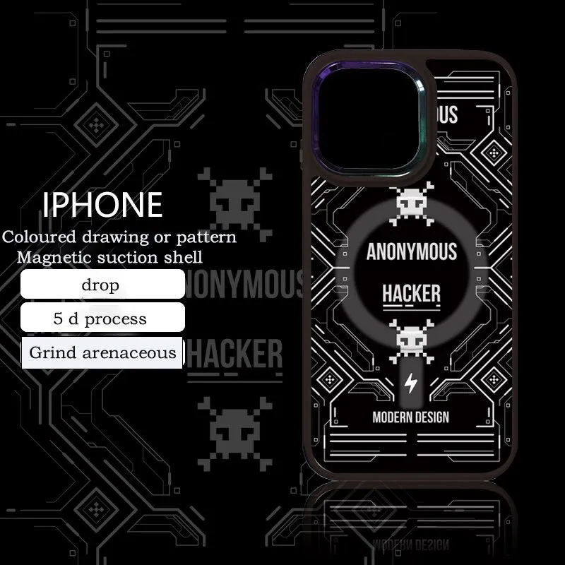 Hacker Fashion Skull Magsafe Wireless Charge Phone Case For iPhone