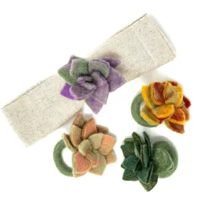 Hand-Felted Succulent Napkin Rings Assorted Color - Set of 4