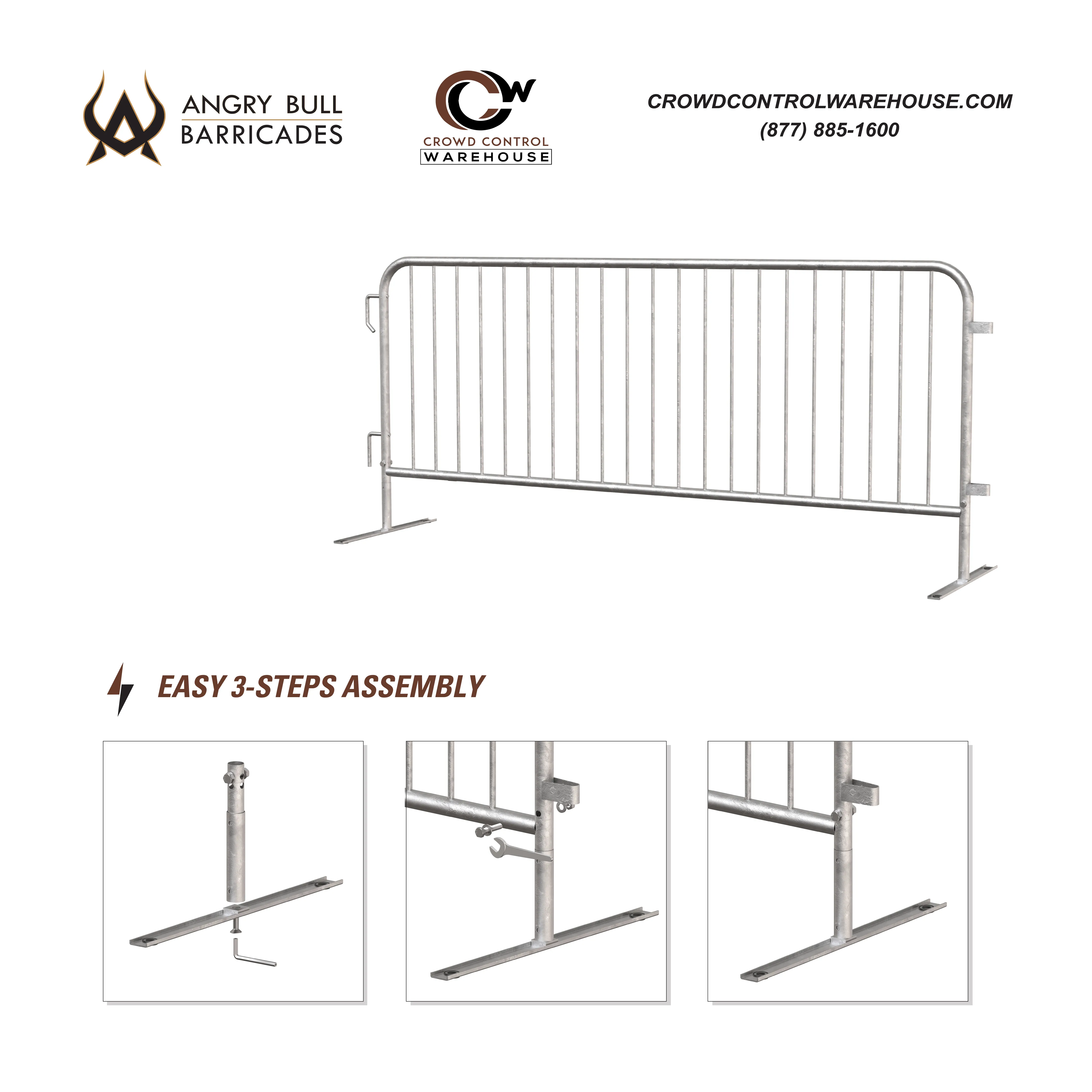 Heavy Duty Interlocking Steel Barricade, 8.5 Ft., Green - Angry Bull Barricades