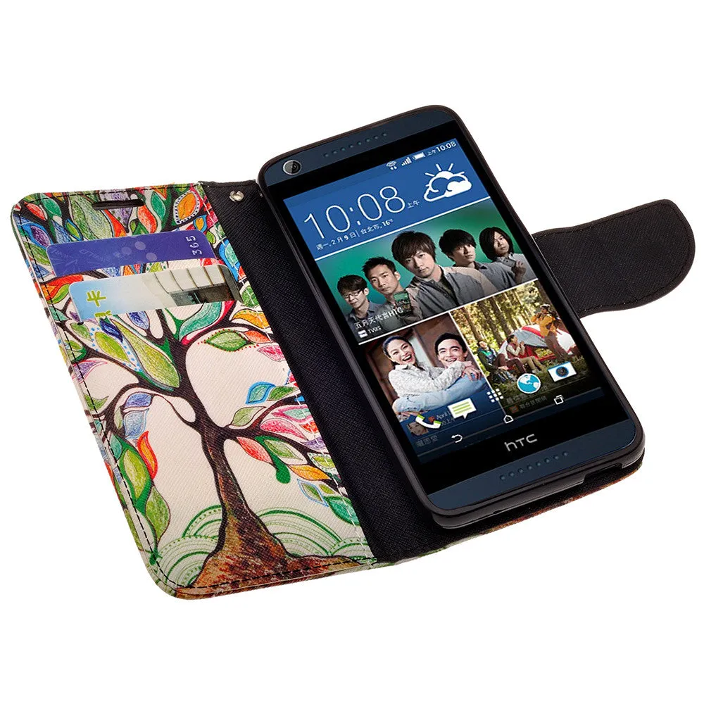 HTC Desire 626 Wallet Case, Wrist Strap Flip [Kickstand] Pu Leather Wallet Case with ID&Credit Card Slot For Desire 626, Colorful Tree