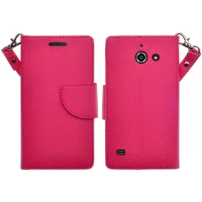 Huawei Fusion3 | Huawei Tribute | Huawei Y536a Cases, Wrist Strap Flip Folio [Kickstand Feature] Pu Leather Wallet Case with ID & Credit Card Slots - Hot Pink