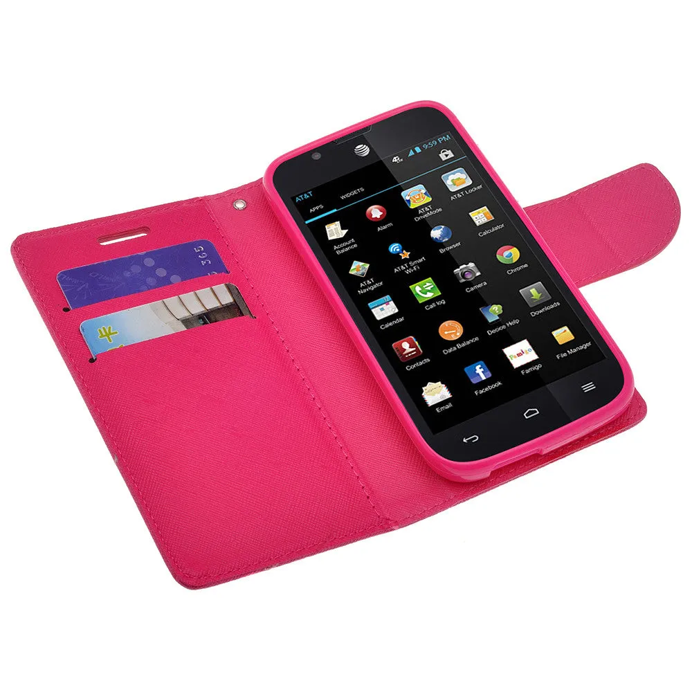 Huawei Fusion3 | Huawei Tribute | Huawei Y536a Cases, Wrist Strap Flip Folio [Kickstand Feature] Pu Leather Wallet Case with ID & Credit Card Slots - Hot Pink