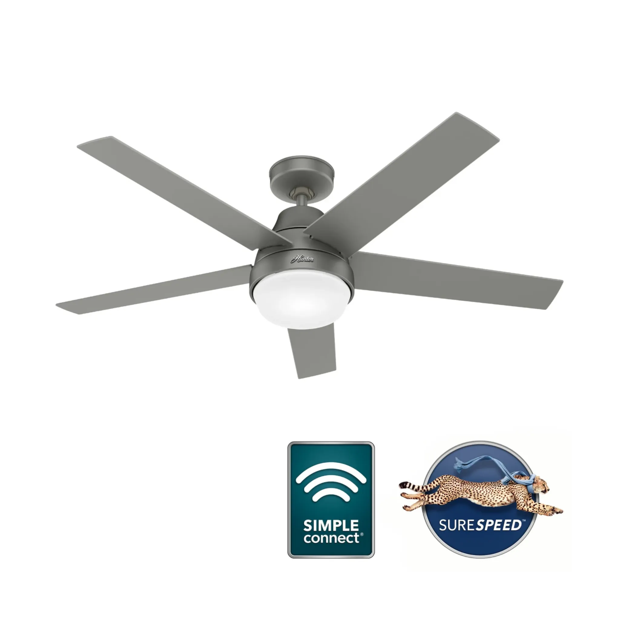 Hunter 52-inch Aerodyne Matte Silver Ceiling Fan with LED Light