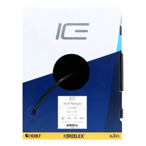 Ice Cable 16-4/P/BLK 14-4 Plenum Cable - 500ft Box (Black)