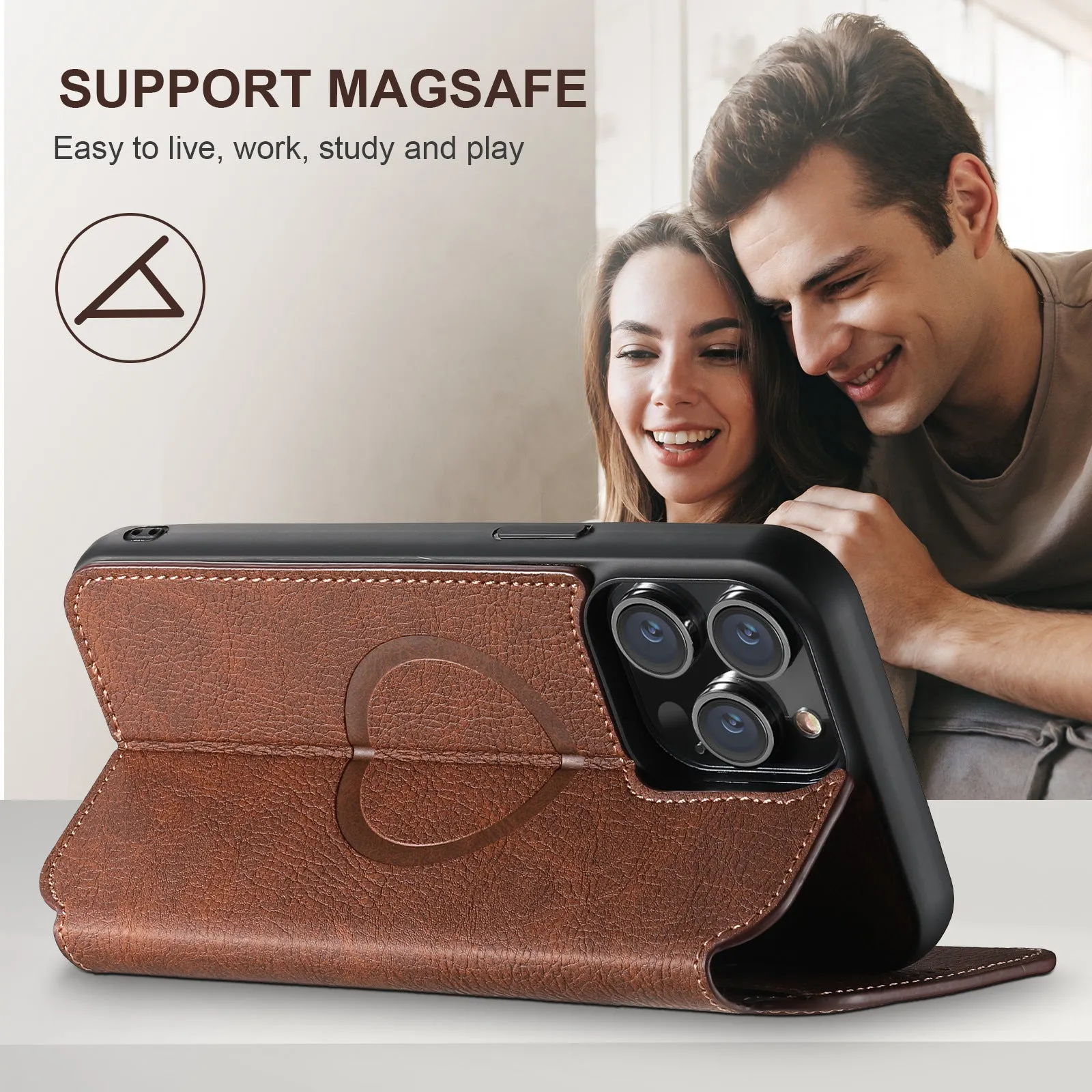 INSTOCK - Flip card magnetic wireless charging protective leather