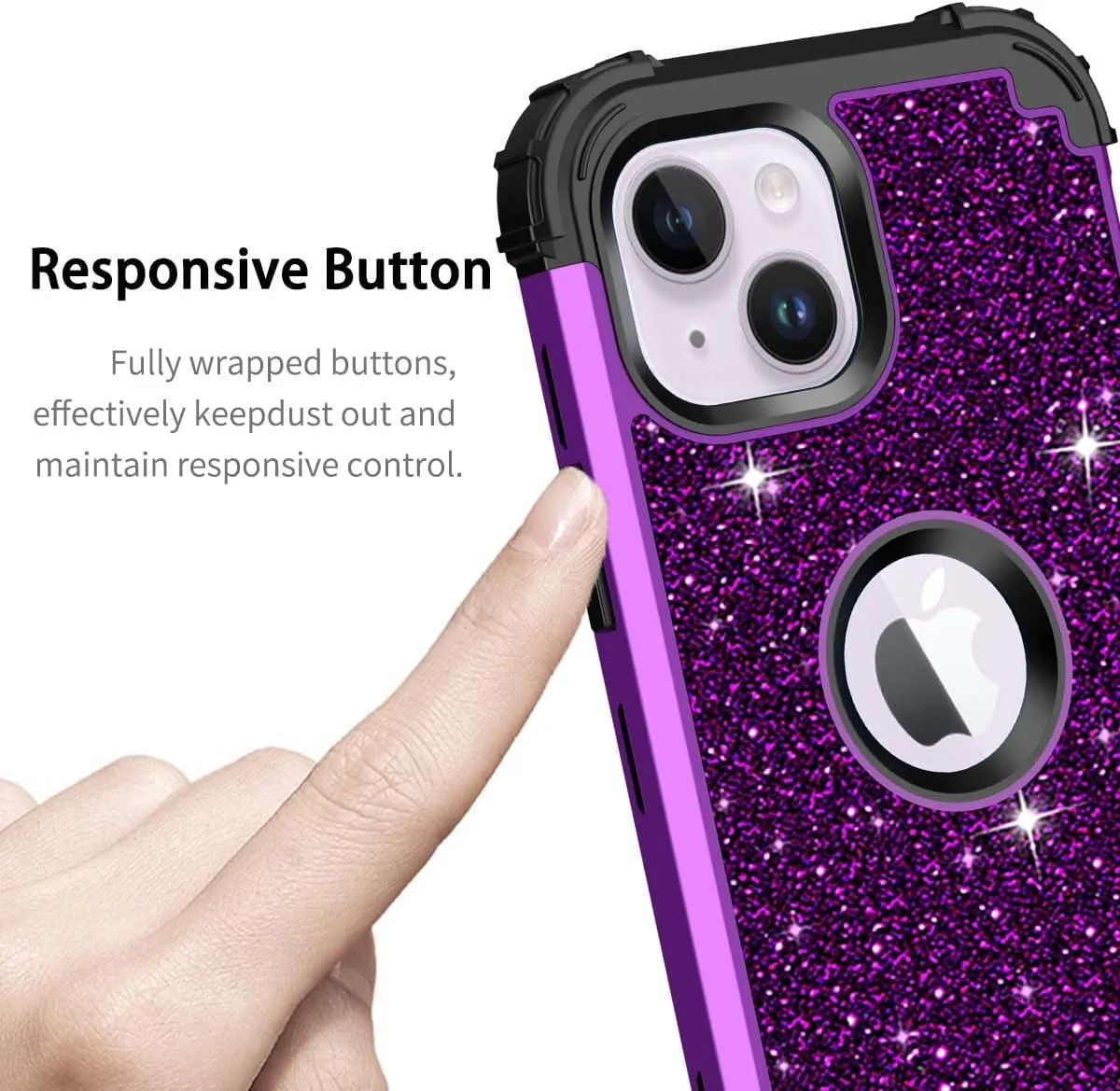 iPhone 14 Case Glitter Shockproof Heavy Duty Hybrid Sturdy Impact Protective Cover Case Purple Black