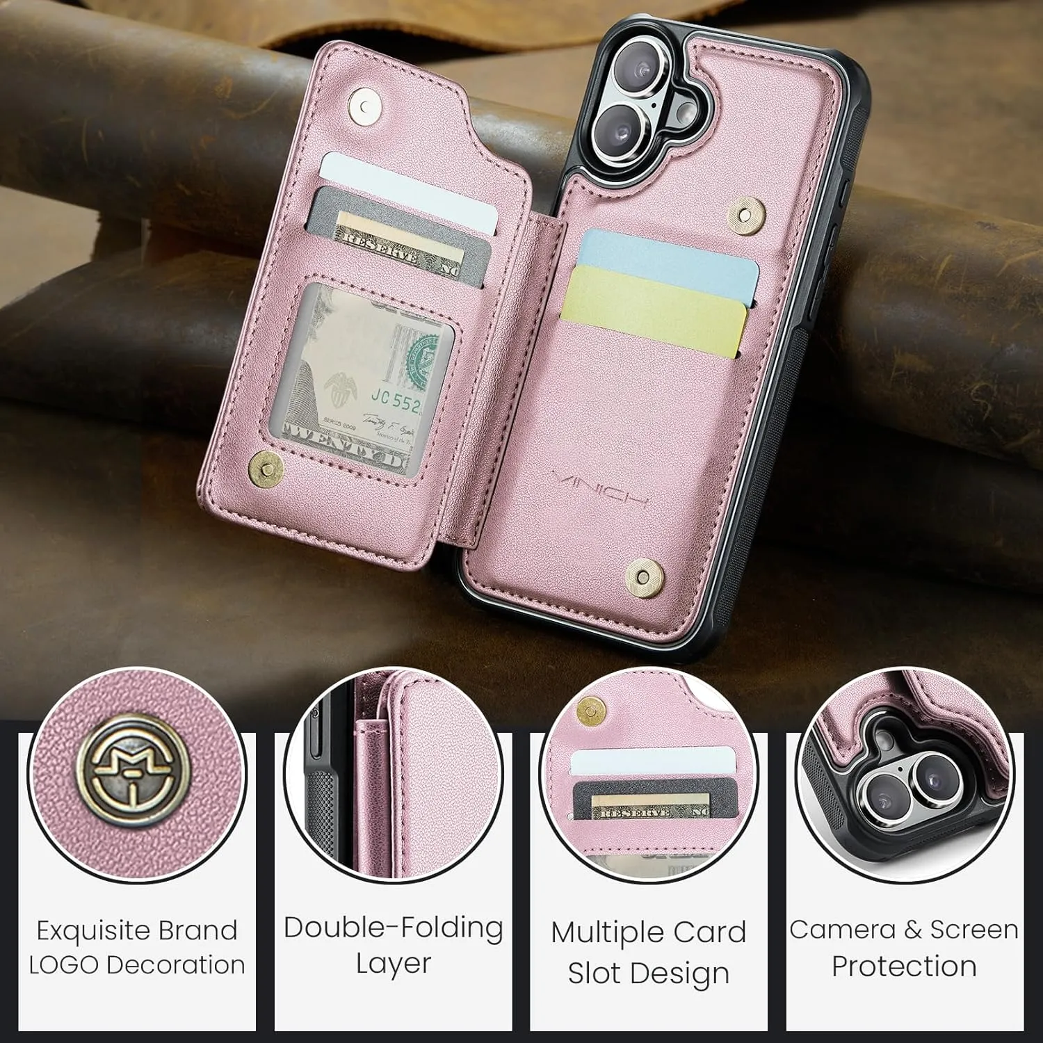 iPhone 16 6.1" Wallet Case Card Holder RFID Blocking Phone Case