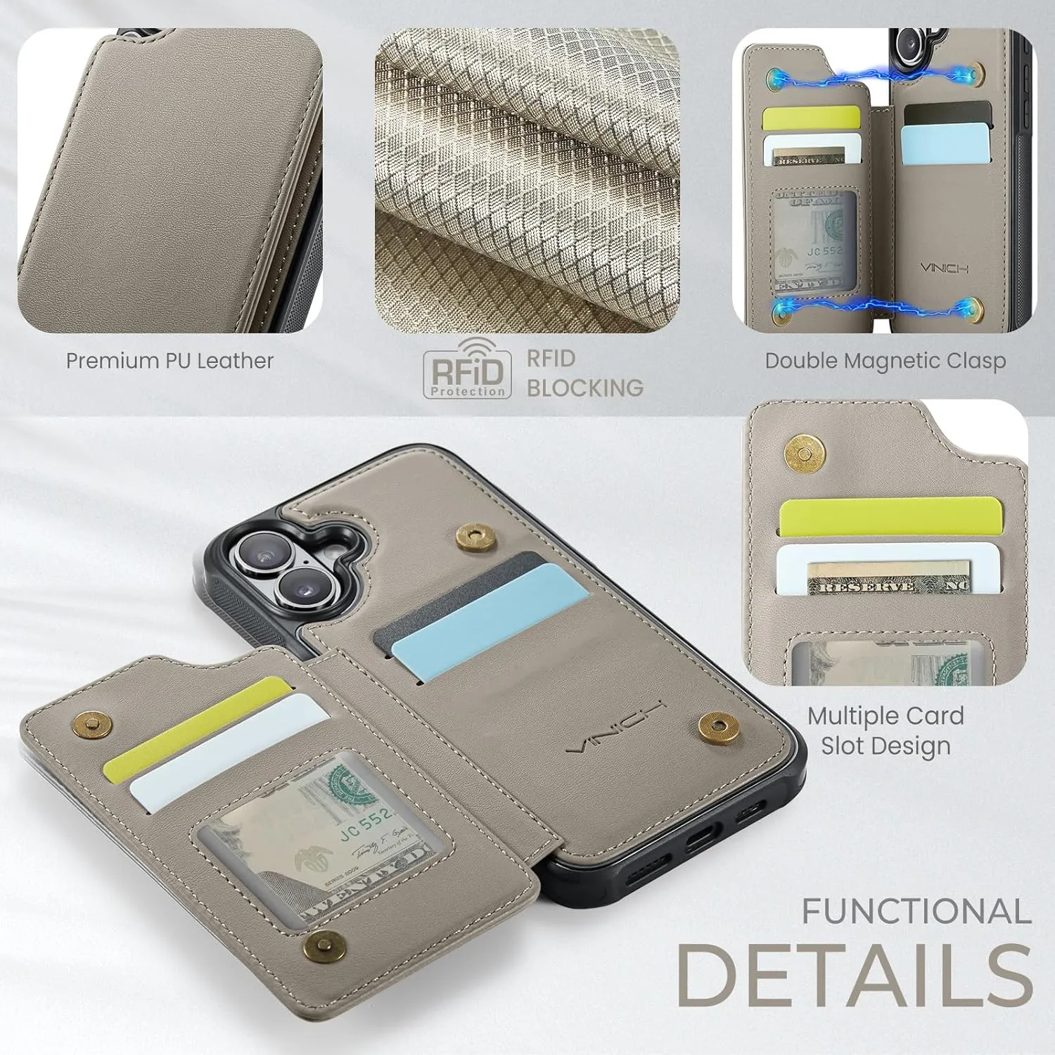 iPhone 16 6.1" Wallet Case Card Holder RFID Blocking Phone Case