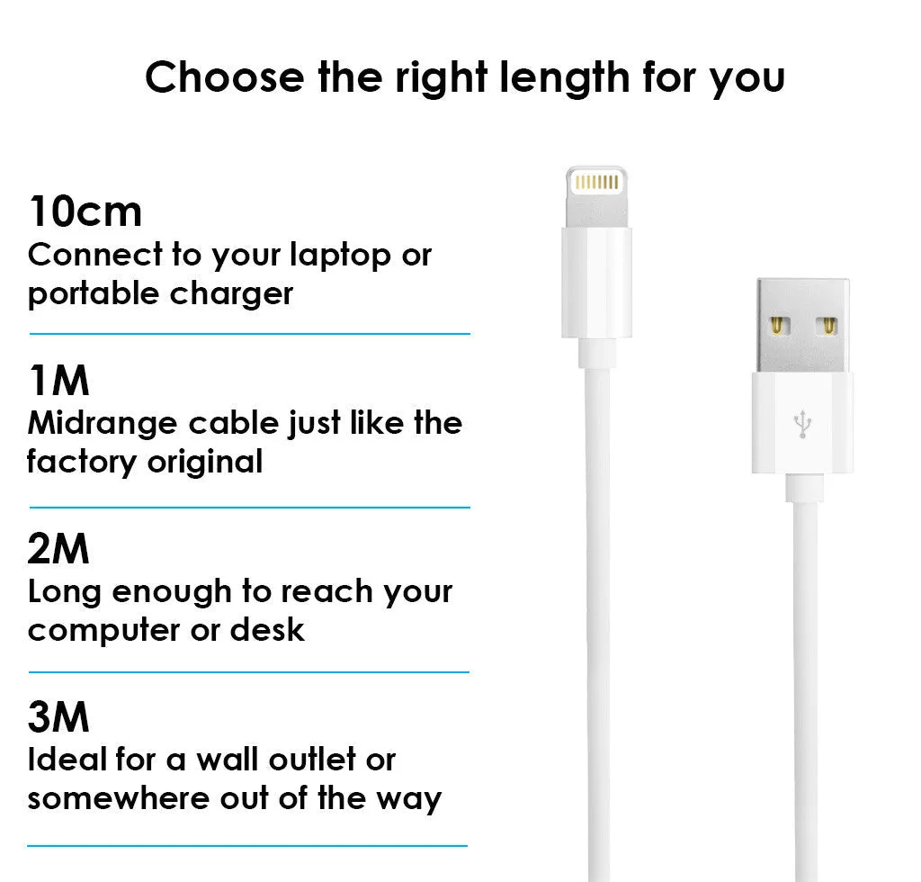 iPhone 7 6 Plus Sync & Charge Data USB Lightning Cable 10 CM 1M 2M 3M