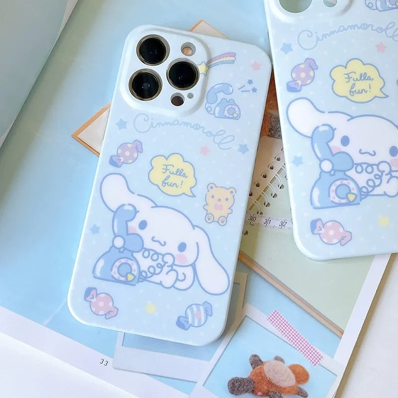 Japanese Cartoon Cinnamoroll Telephone Pastel Matt iPhone Case 13 14 Pro Promax