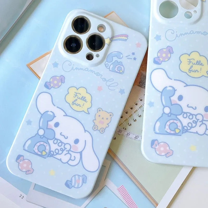 Japanese Cartoon Cinnamoroll Telephone Pastel Matt iPhone Case 13 14 Pro Promax