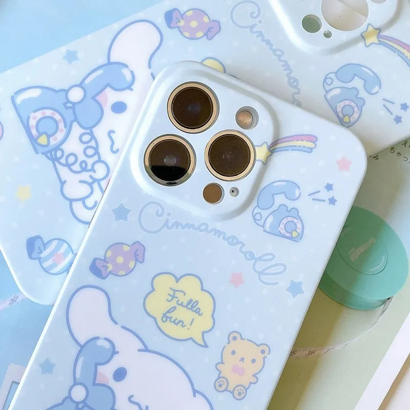 Japanese Cartoon Cinnamoroll Telephone Pastel Matt iPhone Case 13 14 Pro Promax