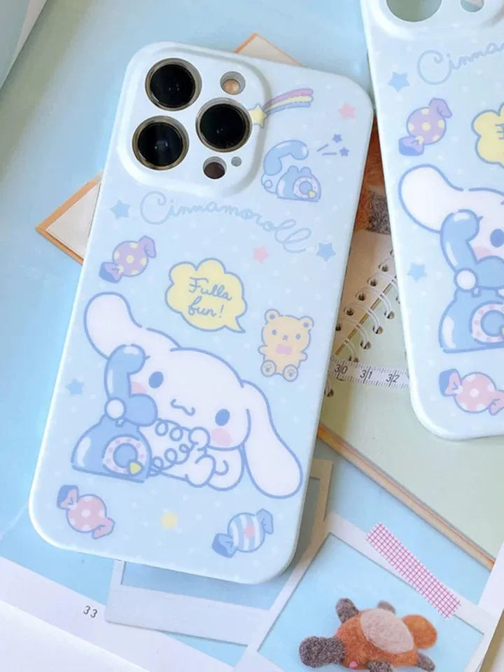 Japanese Cartoon Cinnamoroll Telephone Pastel Matt iPhone Case 13 14 Pro Promax