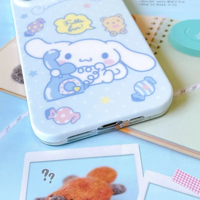 Japanese Cartoon Cinnamoroll Telephone Pastel Matt iPhone Case 13 14 Pro Promax