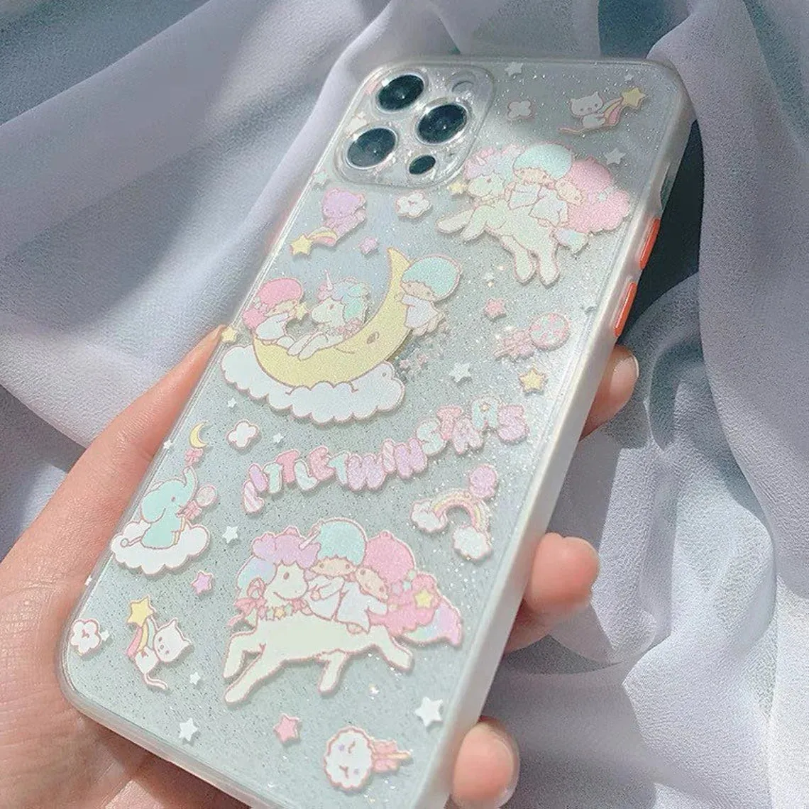 Japanese Cartoon Little Twin Stars Glitter iPhone Case 7 8 PLUS SE2 XS XR X 11 12 13 Pro Promax 12mini