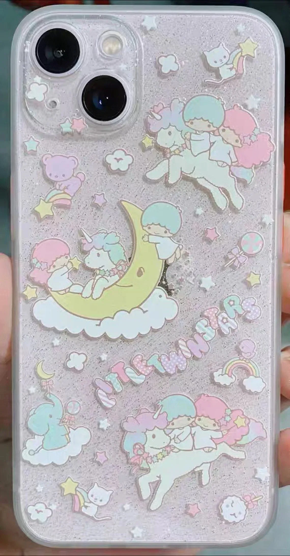 Japanese Cartoon Little Twin Stars Glitter iPhone Case 7 8 PLUS SE2 XS XR X 11 12 13 Pro Promax 12mini