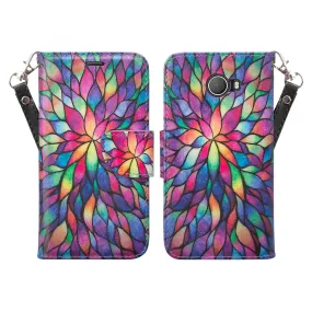 Jitterbug Smart 2 Case, Magnetic Flip Fold Kickstand Leather Wallet Cover with ID & Credit Card Slots - Rainbow Flower