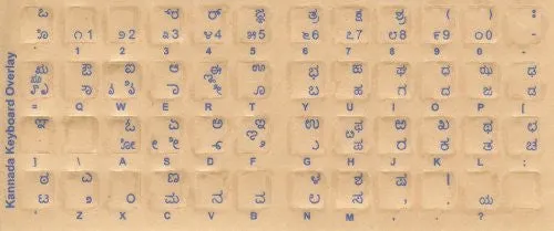 Kannada Keyboard Stickers - Labels - Overlays with Blue Characters for White Computer Keyboard