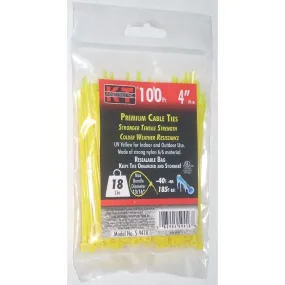 KT Industries 5-9418 Premium Yellow Cable Ties 4" Long 18 lb Cap 100 pk