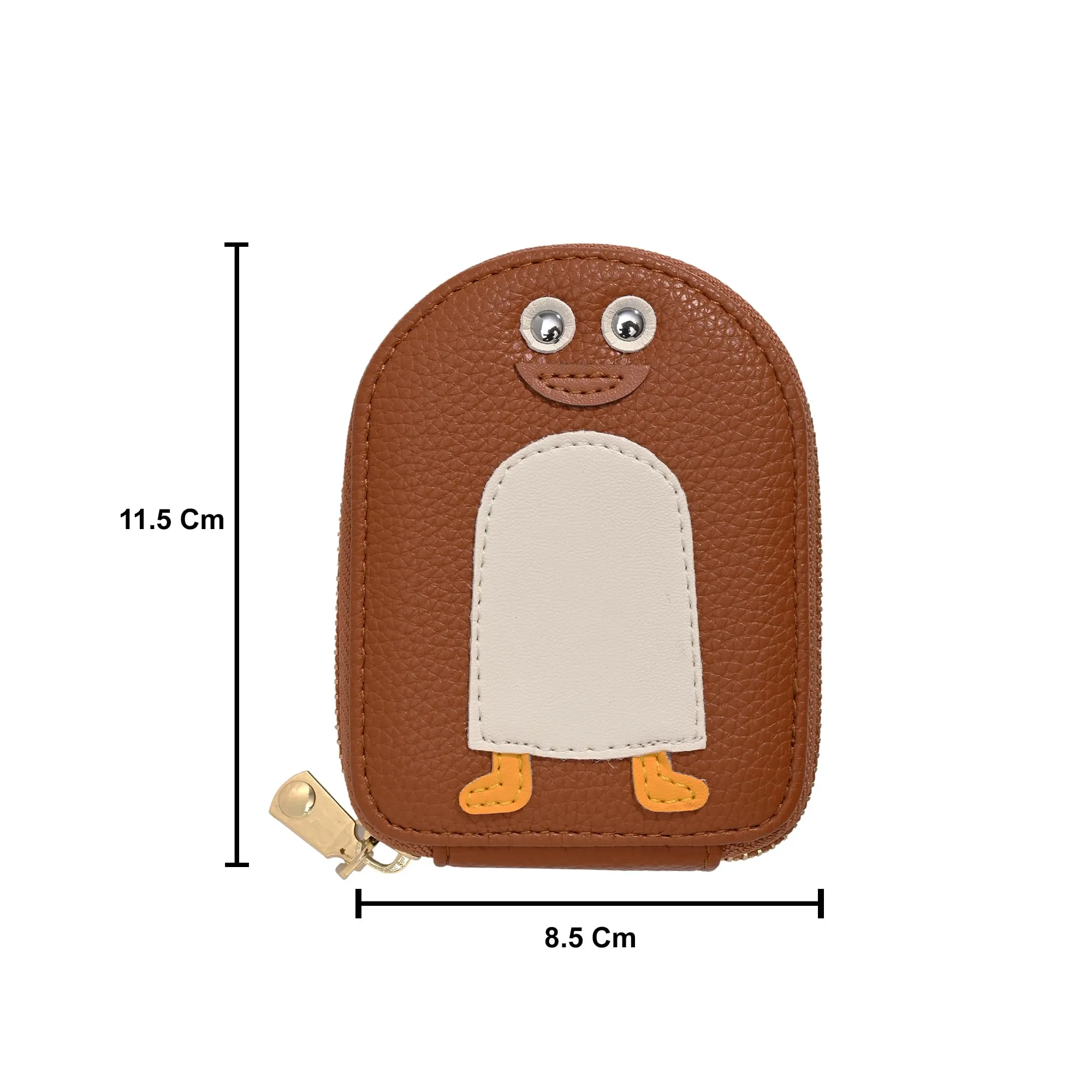 Kuber Industries Penguins PU Credit Card Case Holder Purse, Coin Pocket Wallet for Women with Zip | Portable Cute Mini Wallet for Girls | Hand Wallet for College Girls | KS-3, Tan